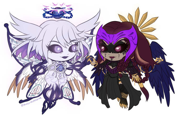 Athena &amp; Morrigan!Agatha Chibis, art by Basil